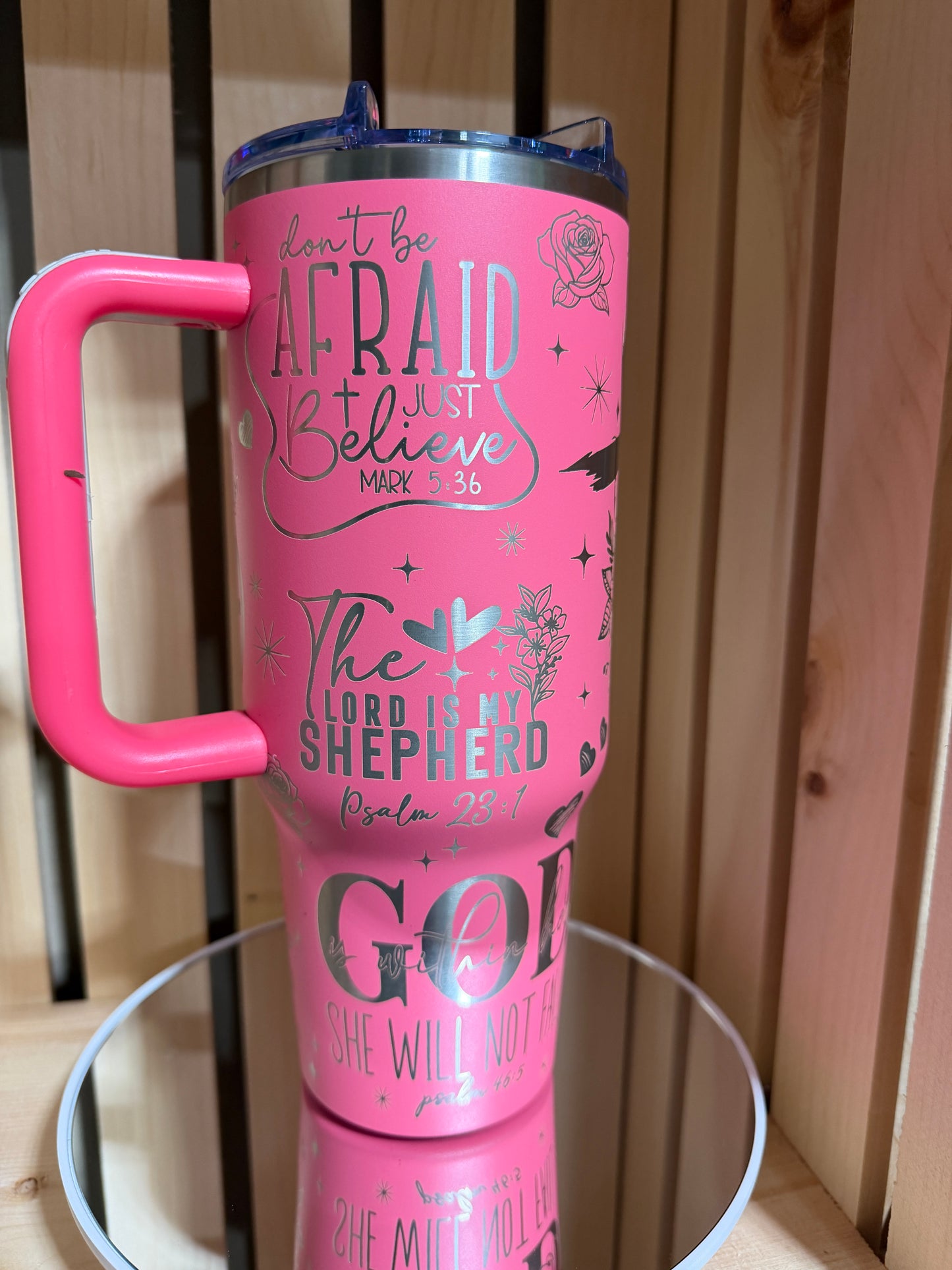 Christian 40oz Engraved Tumbler with Handle | Bible Verse Tumbler | Trust in the Lord | Faith-Based Gift for Women | Pink Christian Cup
