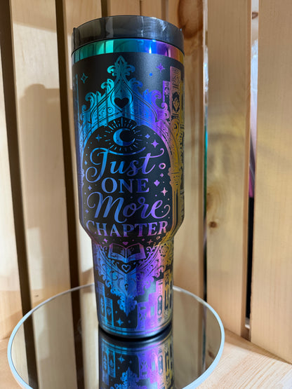 Bookish 40oz Engraved Tumbler with Handle | Just One More Chapter Tumbler | Rainbow Engraved Reader Gift | Book Lover Cup | Library Aesthetic