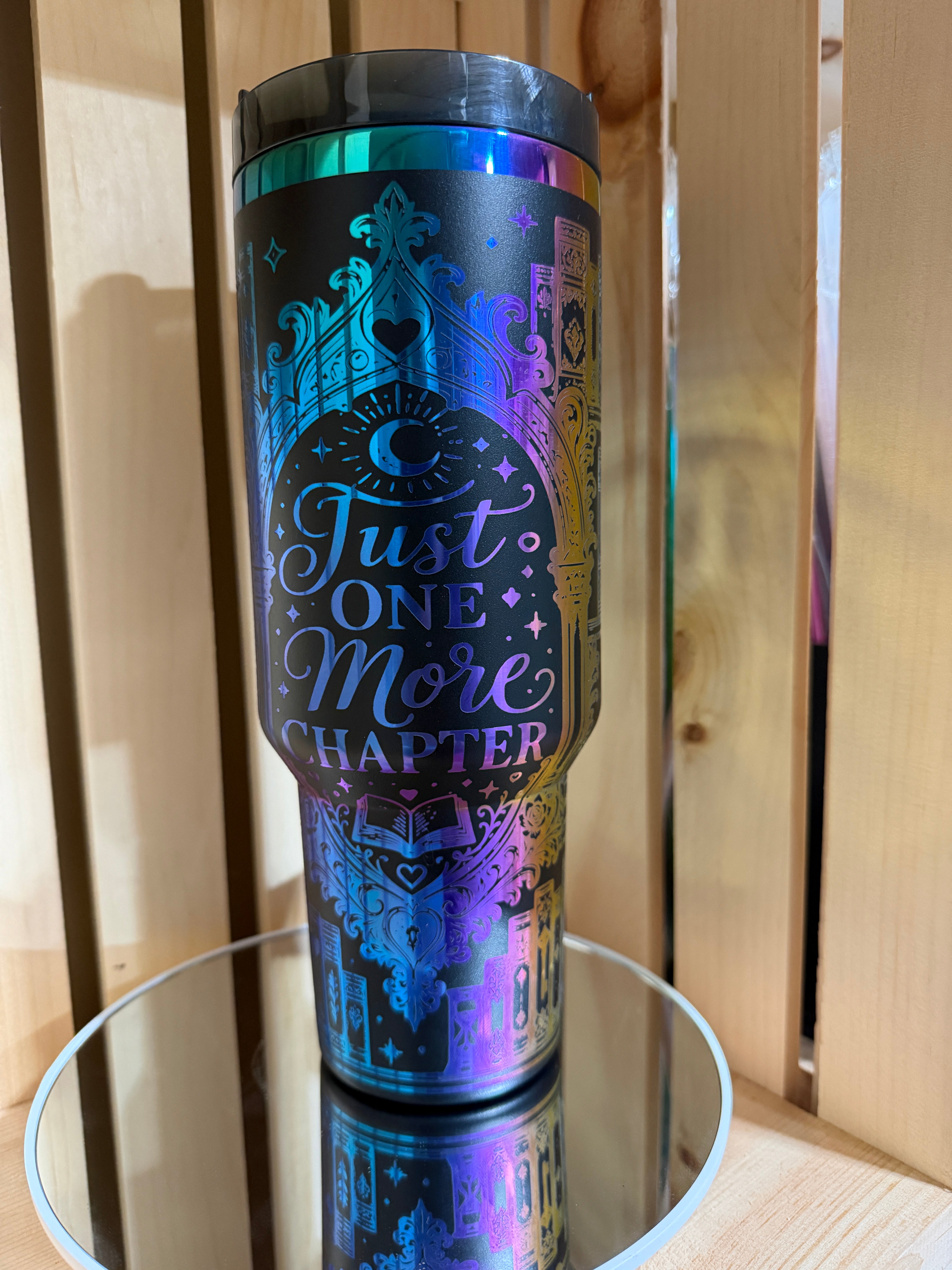 Bookish 40oz Engraved Tumbler with Handle | Just One More Chapter Tumbler | Rainbow Engraved Reader Gift | Book Lover Cup | Library Aesthetic