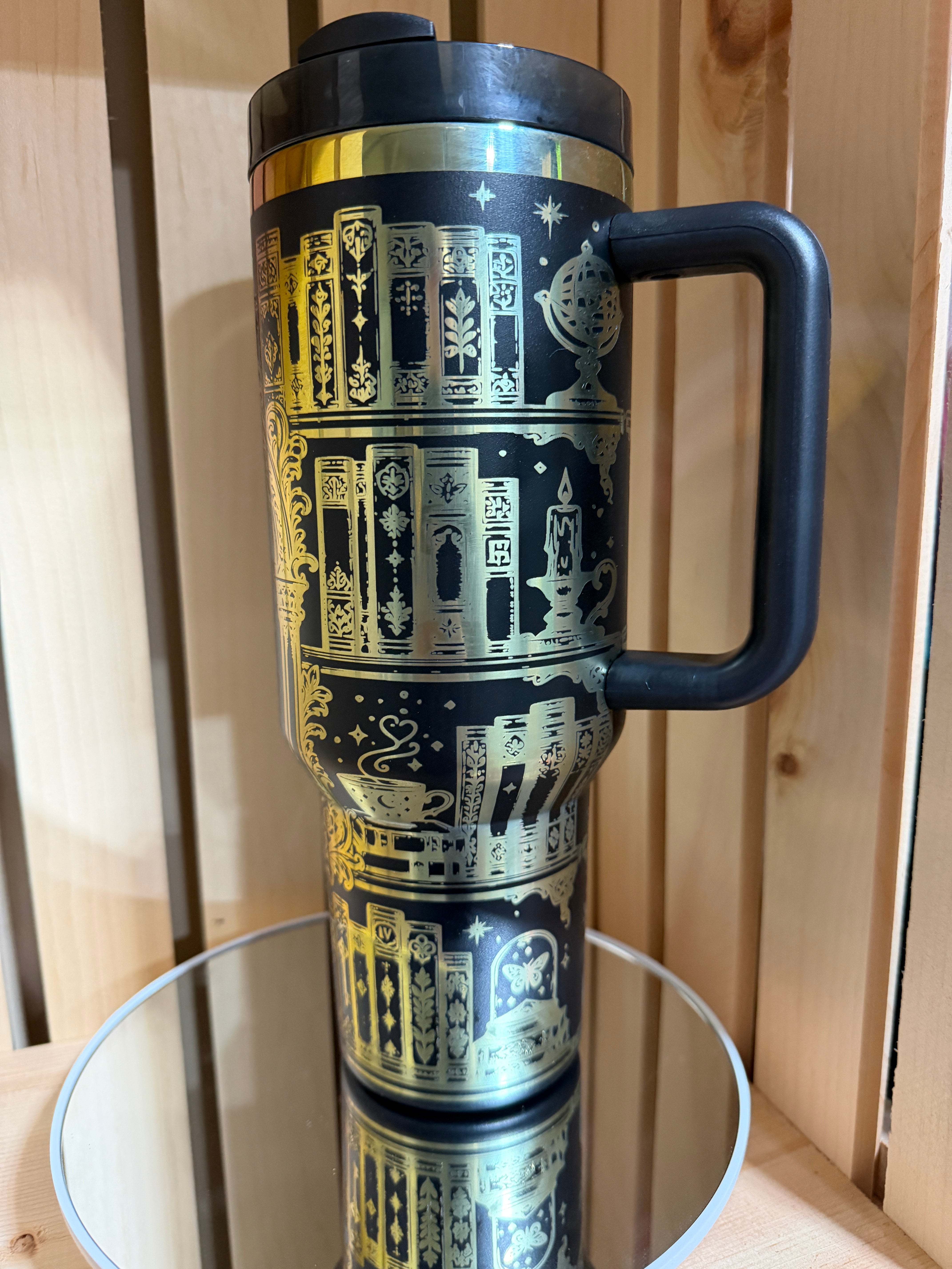 Bookish 40oz Engraved Tumbler with Handle | Just One More Chapter Tumbler | Rainbow Engraved Reader Gift | Book Lover Cup | Library Aesthetic