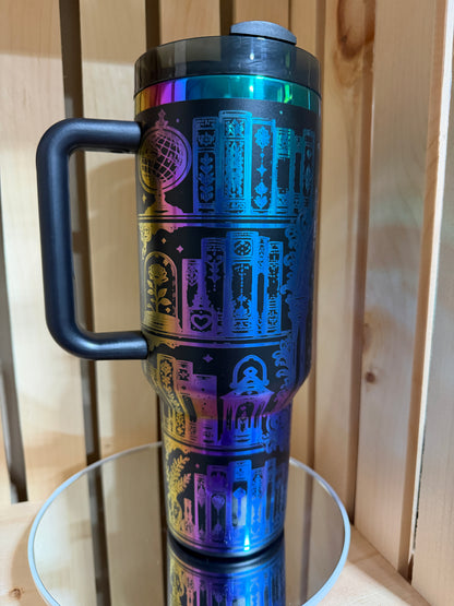 Bookish 40oz Engraved Tumbler with Handle | Just One More Chapter Tumbler | Rainbow Engraved Reader Gift | Book Lover Cup | Library Aesthetic