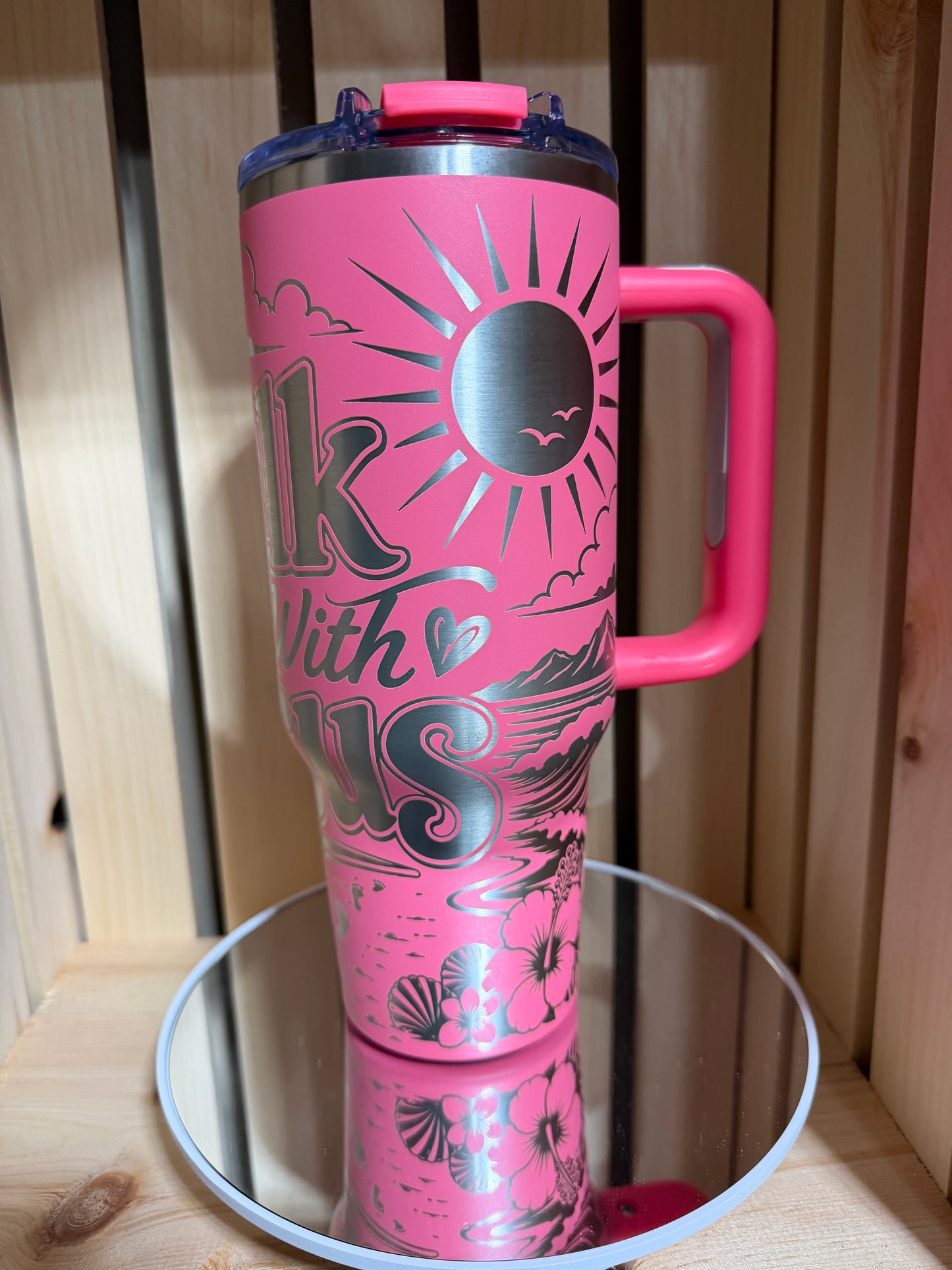 Walk With Jesus 40oz Engraved Tumbler | Christian Gift for Women | Faith Coffee Cup | Laser Engraved Pink Tumbler | Religious Gift | Bible Inspired Cup