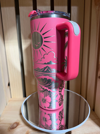 Walk With Jesus 40oz Engraved Tumbler | Christian Gift for Women | Faith Coffee Cup | Laser Engraved Pink Tumbler | Religious Gift | Bible Inspired Cup