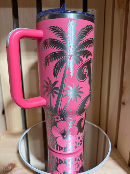 Walk With Jesus 40oz Engraved Tumbler | Christian Gift for Women | Faith Coffee Cup | Laser Engraved Pink Tumbler | Religious Gift | Bible Inspired Cup
