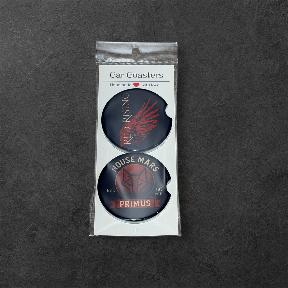Red Rising Car Coasters | House Mars 2-Pack Sci-Fi Ceramic Coasters