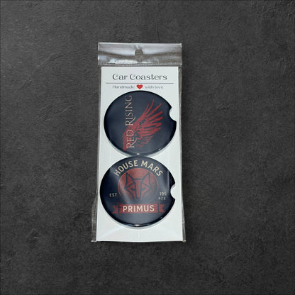 Red Rising Car Coasters | House Mars 2-Pack Sci-Fi Ceramic Coasters