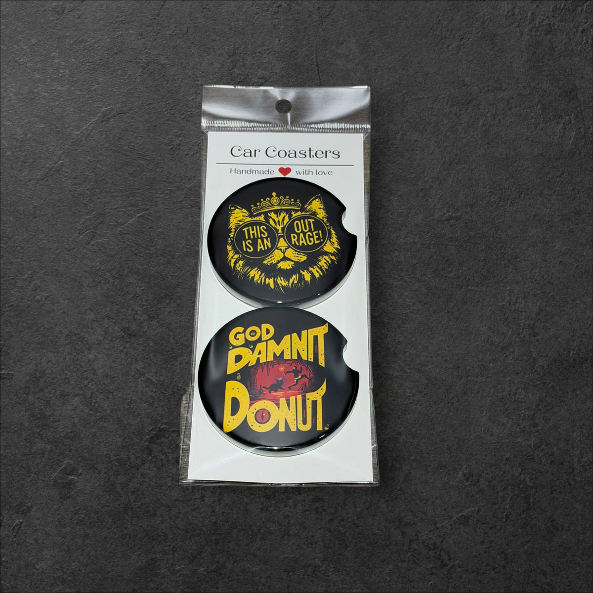 Dungeon Crawler Carl Car Coasters | 2-Pack Black & Yellow Bookish Coasters