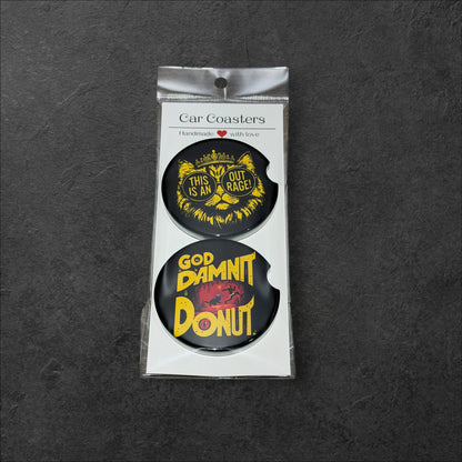 Dungeon Crawler Carl Car Coasters | 2-Pack Black & Yellow Bookish Coasters