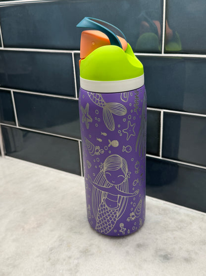 Engraved Mermaid 32oz Stainless Steel Water Bottle | Purple Under the Sea Tumbler with Straw Lid