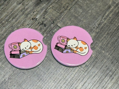 Fantasy Car Coasters | Cute Cat & Books
