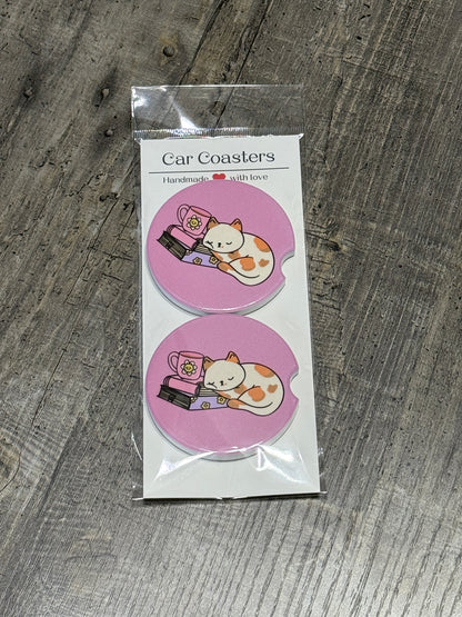 Fantasy Car Coasters | Cute Cat & Books