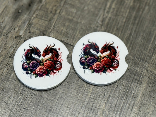 Fantasy Car Coasters | Floral Dragon Heart