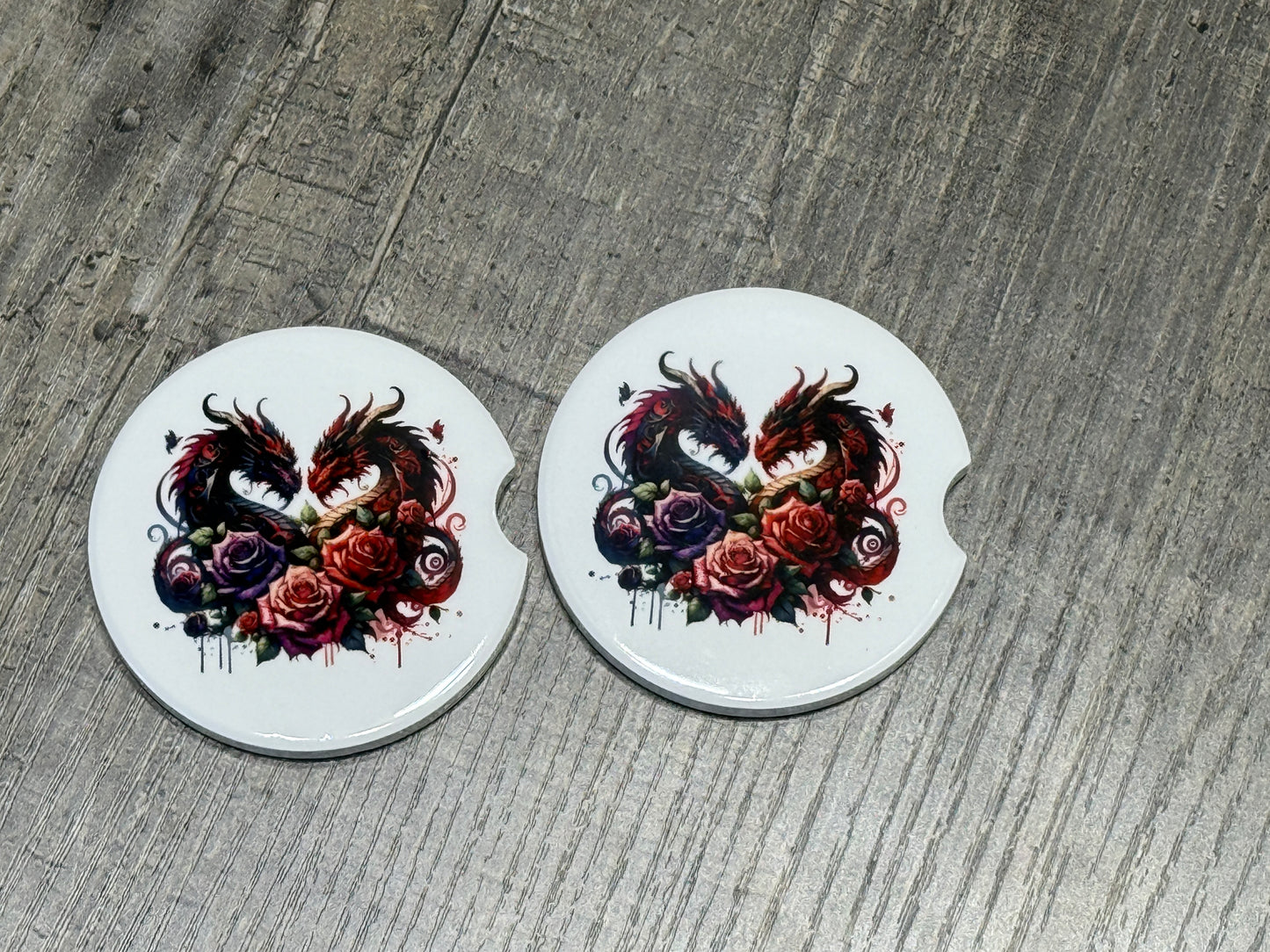 Fantasy Car Coasters | Floral Dragon Heart