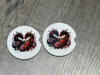 Fantasy Car Coasters | Floral Dragon Heart