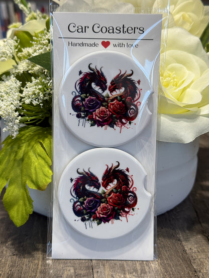 Fantasy Car Coasters | Floral Dragon Heart