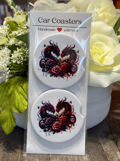 Fantasy Car Coasters | Floral Dragon Heart