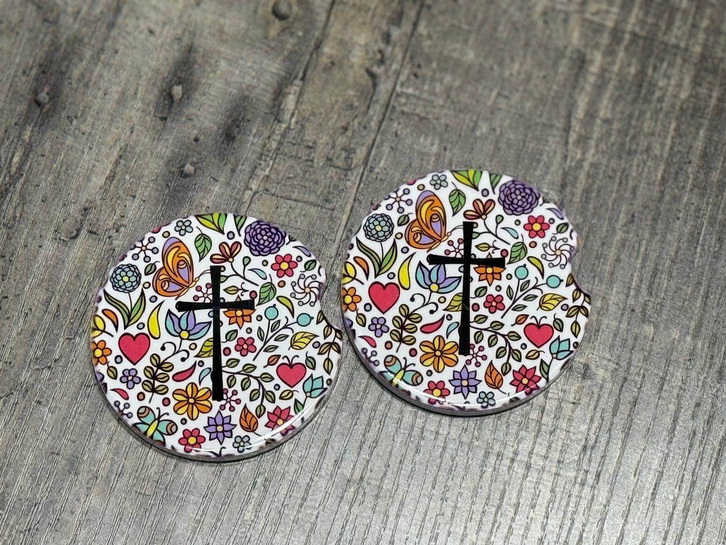Christian Car Coasters | Floral Faith / Cross