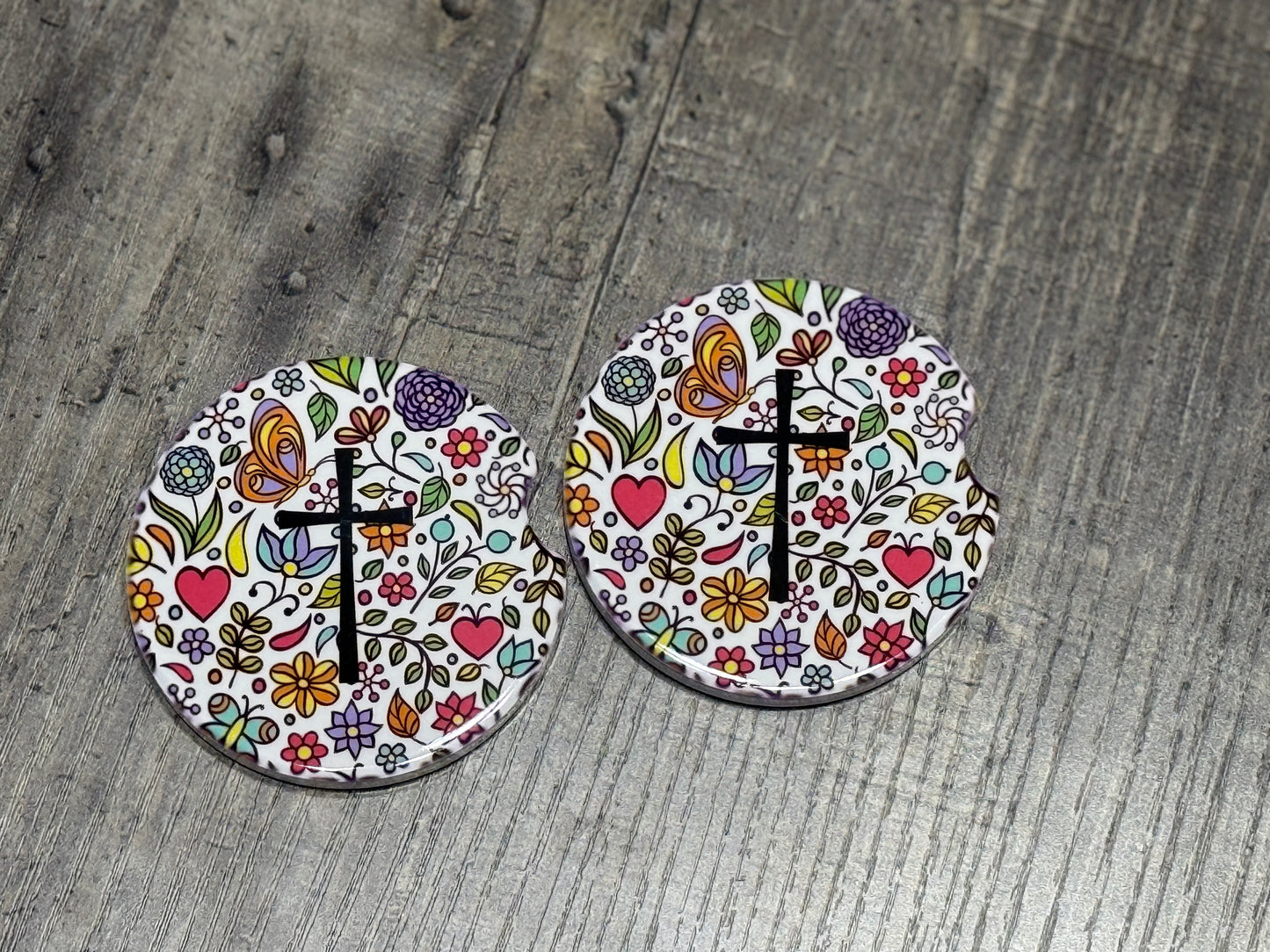 Christian Car Coasters | Floral Faith / Cross
