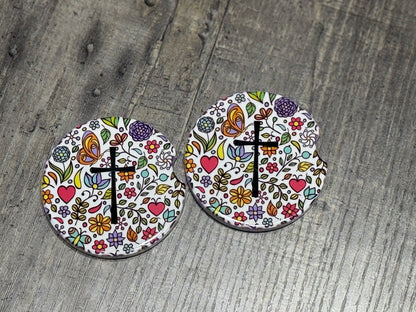 Christian Car Coasters | Floral Faith / Cross