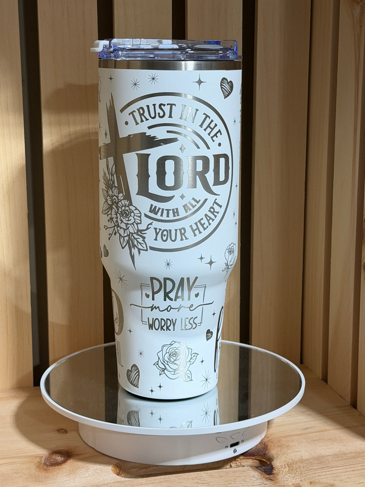 Pink Trust in the Lord engraved 40oz tumbler, view 5