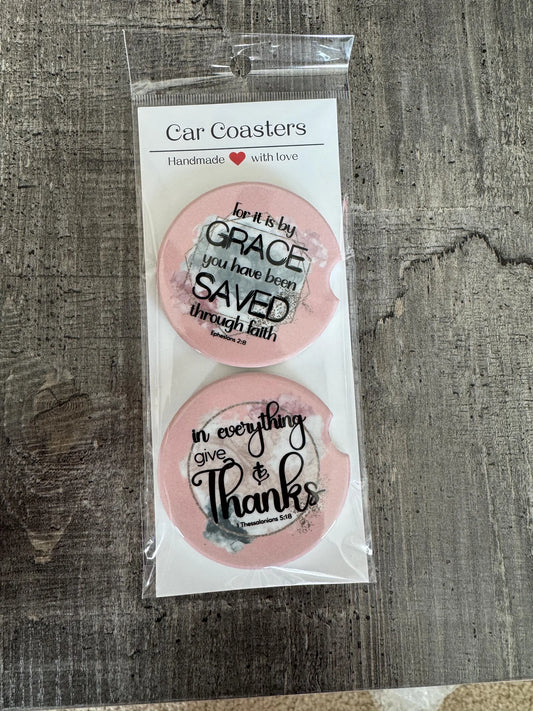 Christian Car Coasters | Grace & Thanks