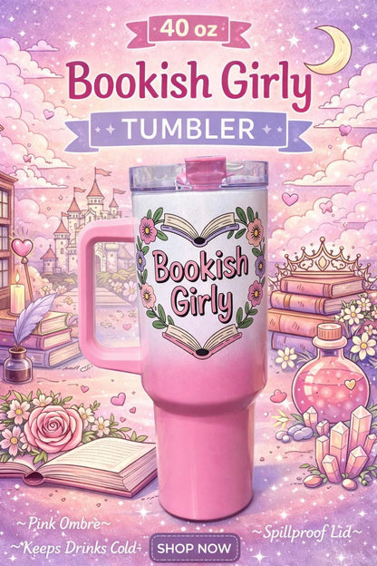 Pink Ombre Bookish Girly 40oz Tumbler | Book Lover Cup | Stanley Style Insulated Reading Tumbler | Floral Book Aesthetic Gift