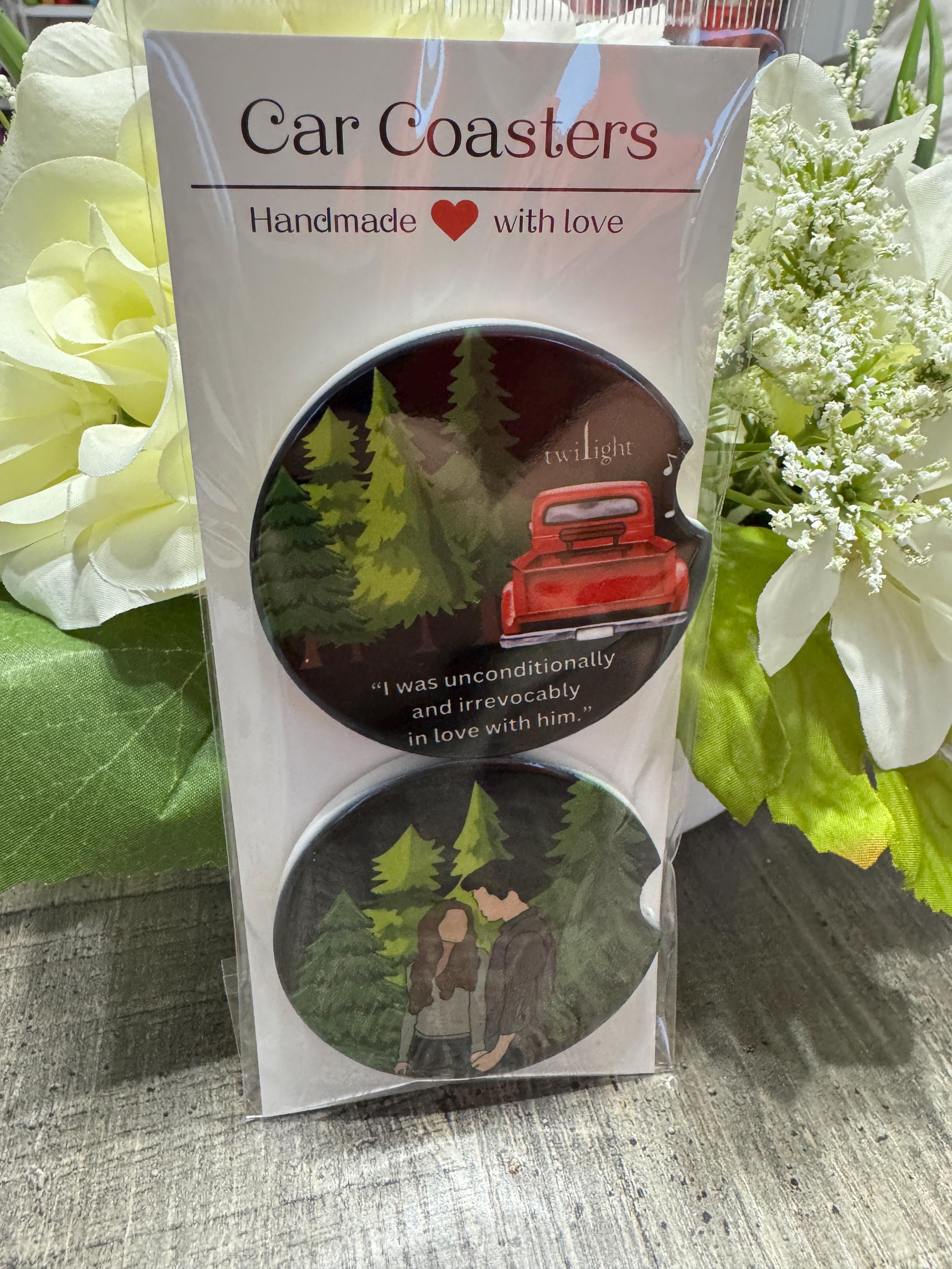 Twilight-Inspired Car Coasters | Bella & Edward Forest Scenes | Bookish Gift for Vampire Romance Fans