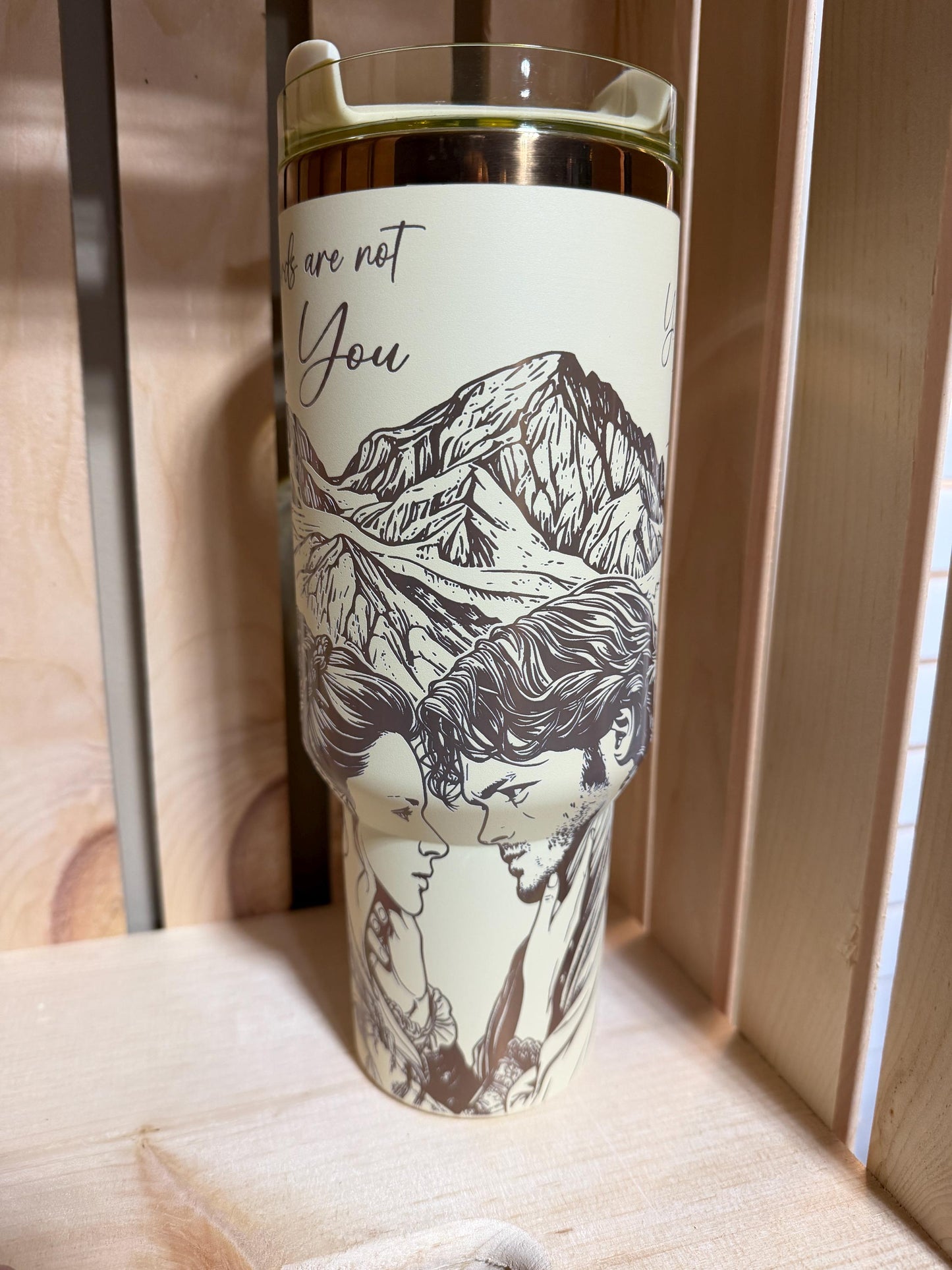 Stanley Style Outlander Inspired 40oz Engraved Tumbler | White Rainbow Stainless Steel Cup | Romance Book Gift | Laser Engraved Mug