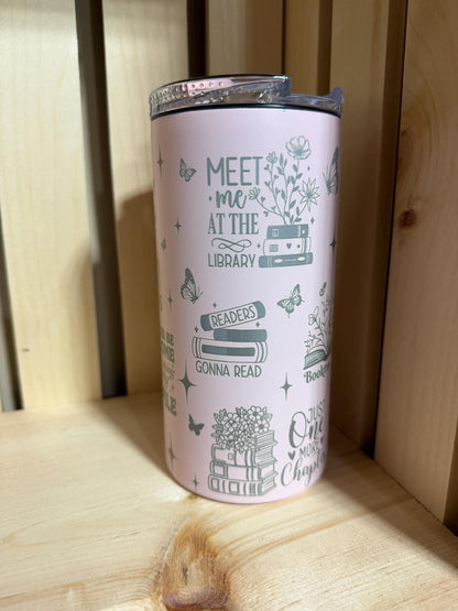 Bookish 4-in-1 Can Cooler Tumbler | Pink Reader Drinkware, Book Lover Gift