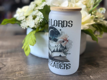 High Lords and Dragon Riders | 16oz Frosted Glass Tumbler with Bamboo Lid and Straw | Fantasy Bookish Gift