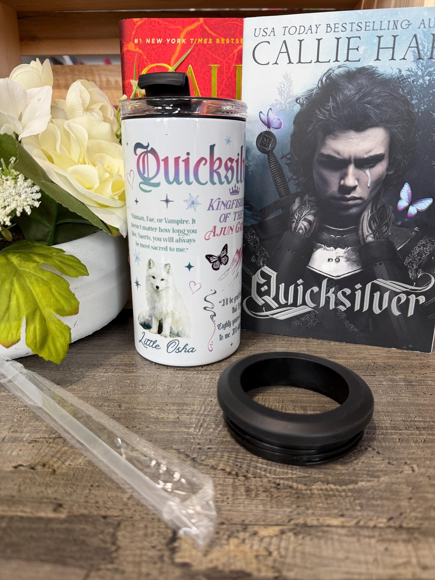 Quicksilver Inspired 4 in 1 Can Cooler | Saeris Fane & Kingfisher Tumbler | Fantasy Romance Bookish Cup | Reader Gift | Insulated Drinkware
