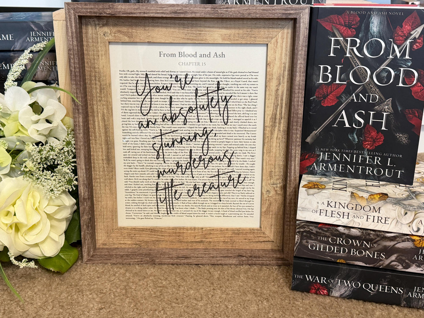 Bookish Frame | From Blood and Ash Quote Art | Jennifer L Armentrout Book Quote | Stunning Murderous Little Creature