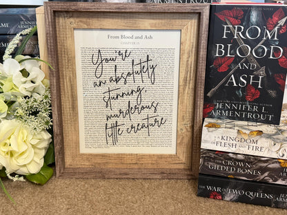 Bookish Frame | From Blood and Ash Quote Art | Jennifer L Armentrout Book Quote | Stunning Murderous Little Creature