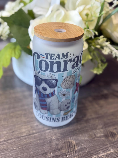 Summer I Turned Pretty | Cousins Beach Inspired 16oz Frosted Glass with Bamboo Lid & Straw | Junior Mint Bear | Team Conrad