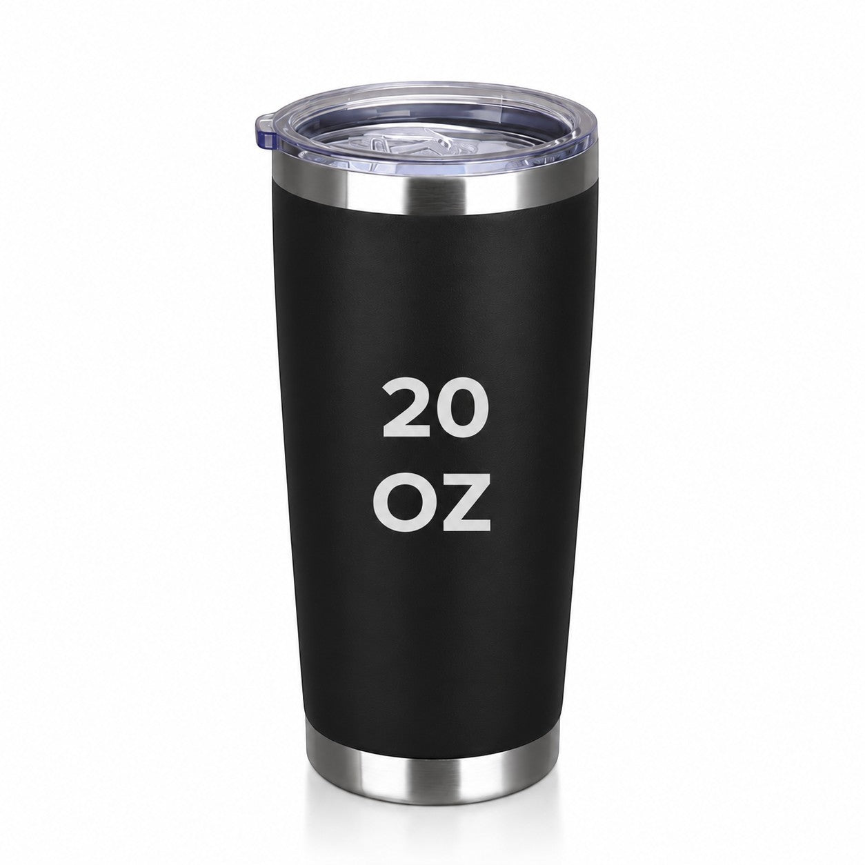 Between The Pages Boutique 20oz matte black powder-coated insulated tumbler with clear lid for custom engraving