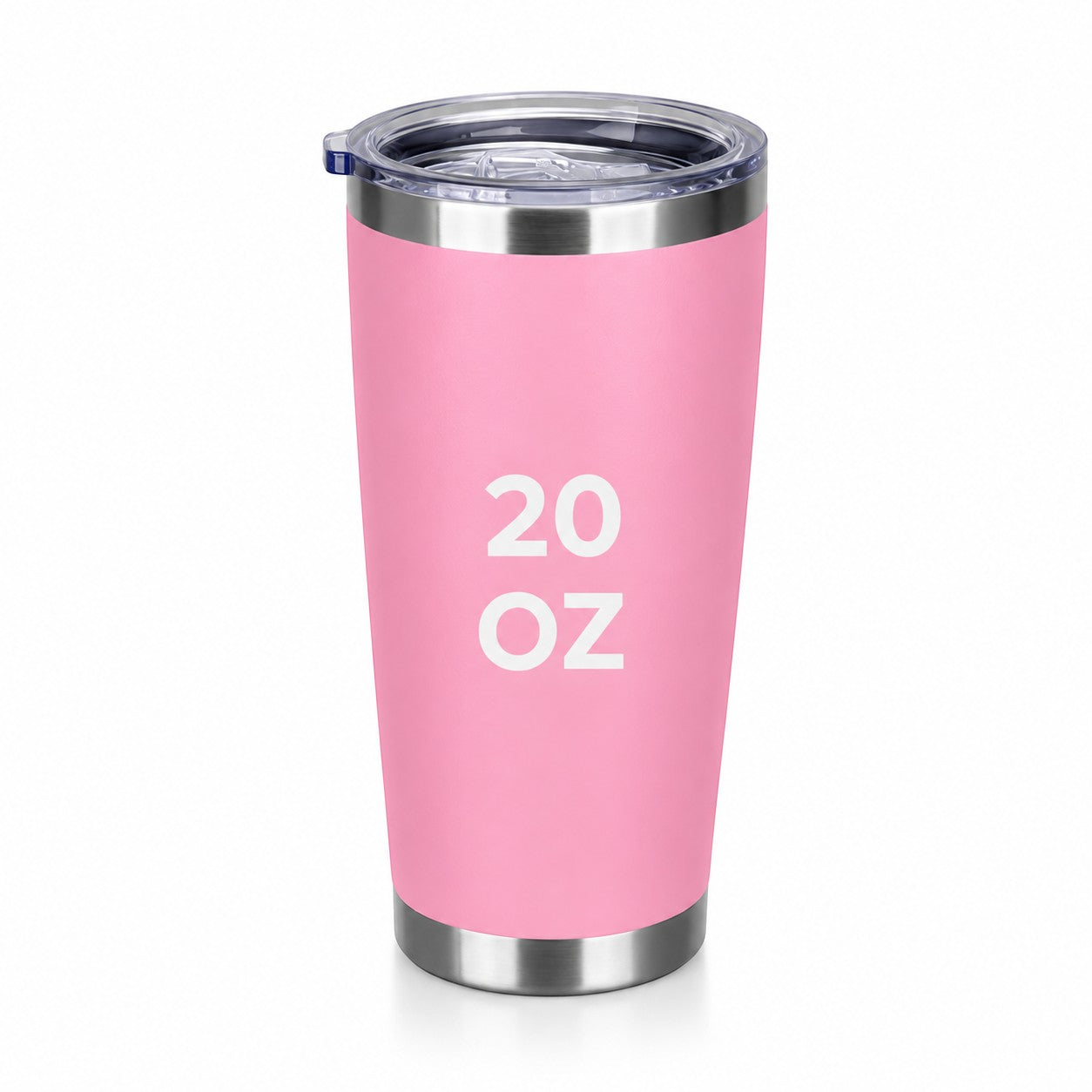 Between The Pages Boutique 20oz pink powder-coated insulated tumbler with clear lid for hot and cold drinks