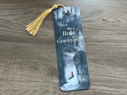 Rose in a Graveyard Gothic Bookmark | Dark Academia Alchemy Inspired Bookish Gift with Gold Tassel