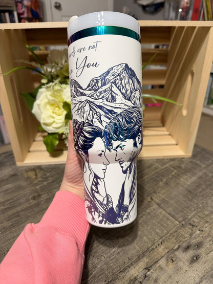 Stanley Style Outlander Inspired 40oz Engraved Tumbler | White Rainbow Stainless Steel Cup | Romance Book Gift | Laser Engraved Mug