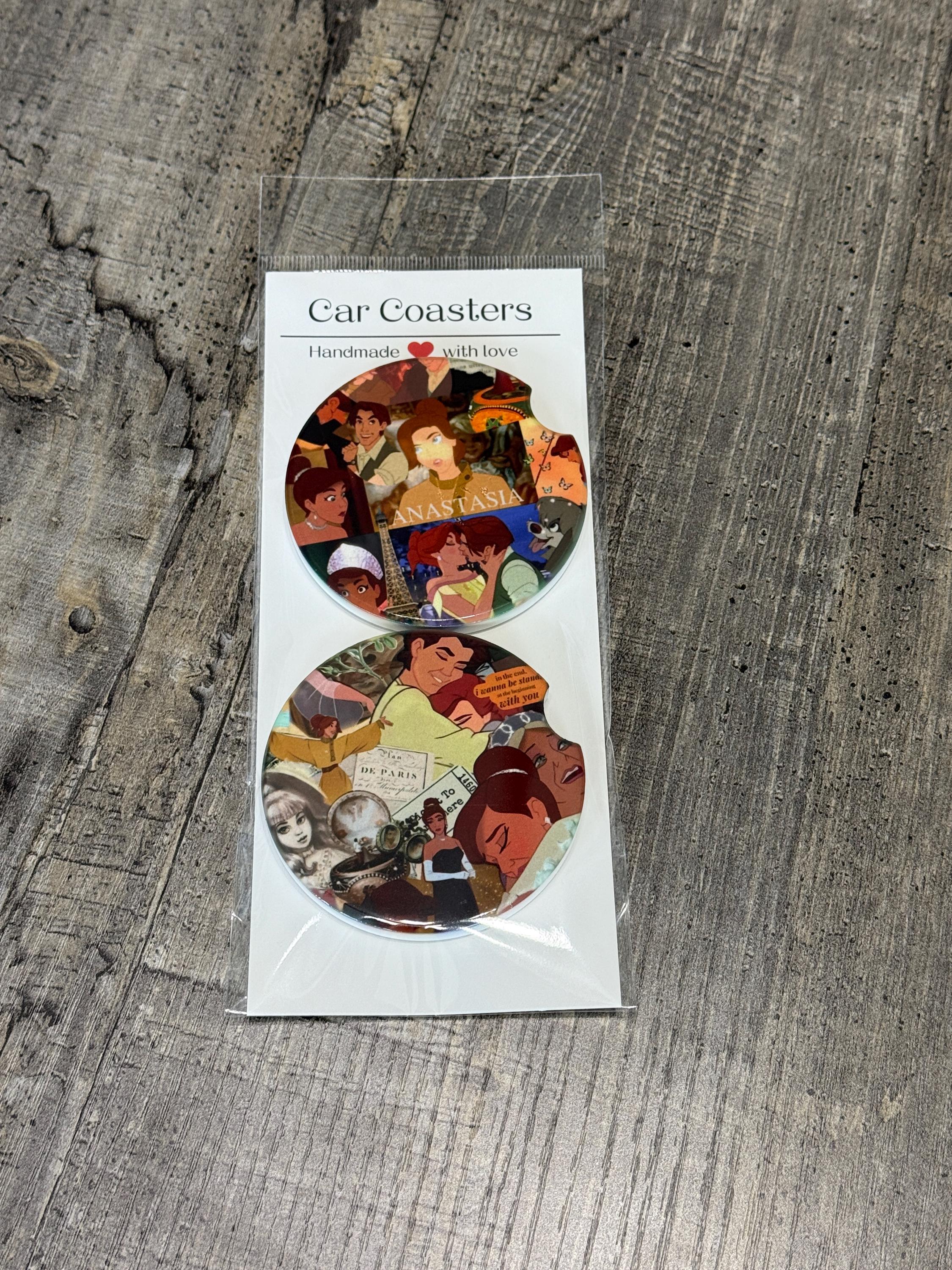 Anya & Dimitri Car Coasters | Anastasia-Inspired Vintage Romance Set