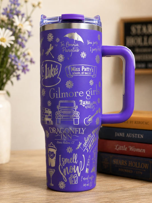 Gilmore Girls 40oz Engraved Tumbler | Stars Hollow Stanley Style Cup | Luke’s Coffee Travel Mug | Bookish TV Show Gift | Purple Tumbler