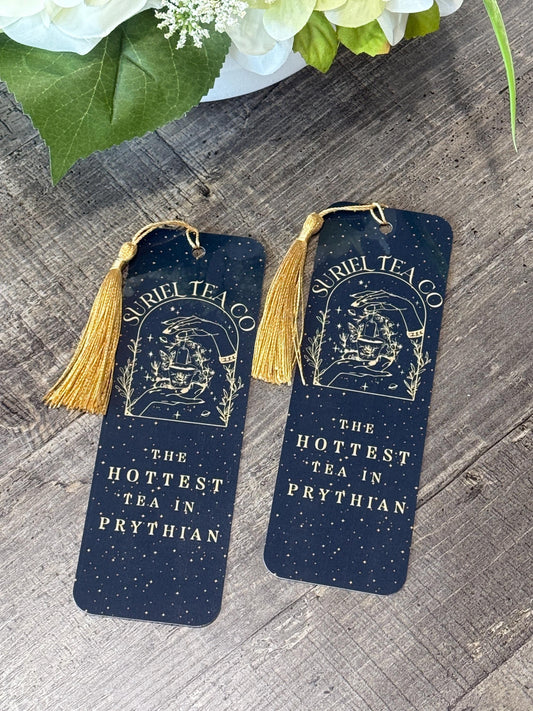 Suriel Tea Co Bookmark – The Hottest Tea in Prythian – ACOTAR Inspired Gold Foil Bookmark with Tassel