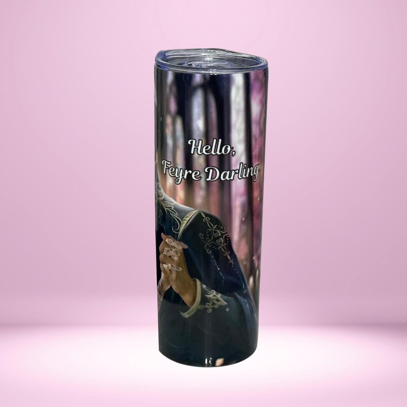 ACOTAR Inspired Tumbler – Feyre & Rhysand Romantic Fantasy Cup – "Hello, Feyre Darling" Elven Couple Design