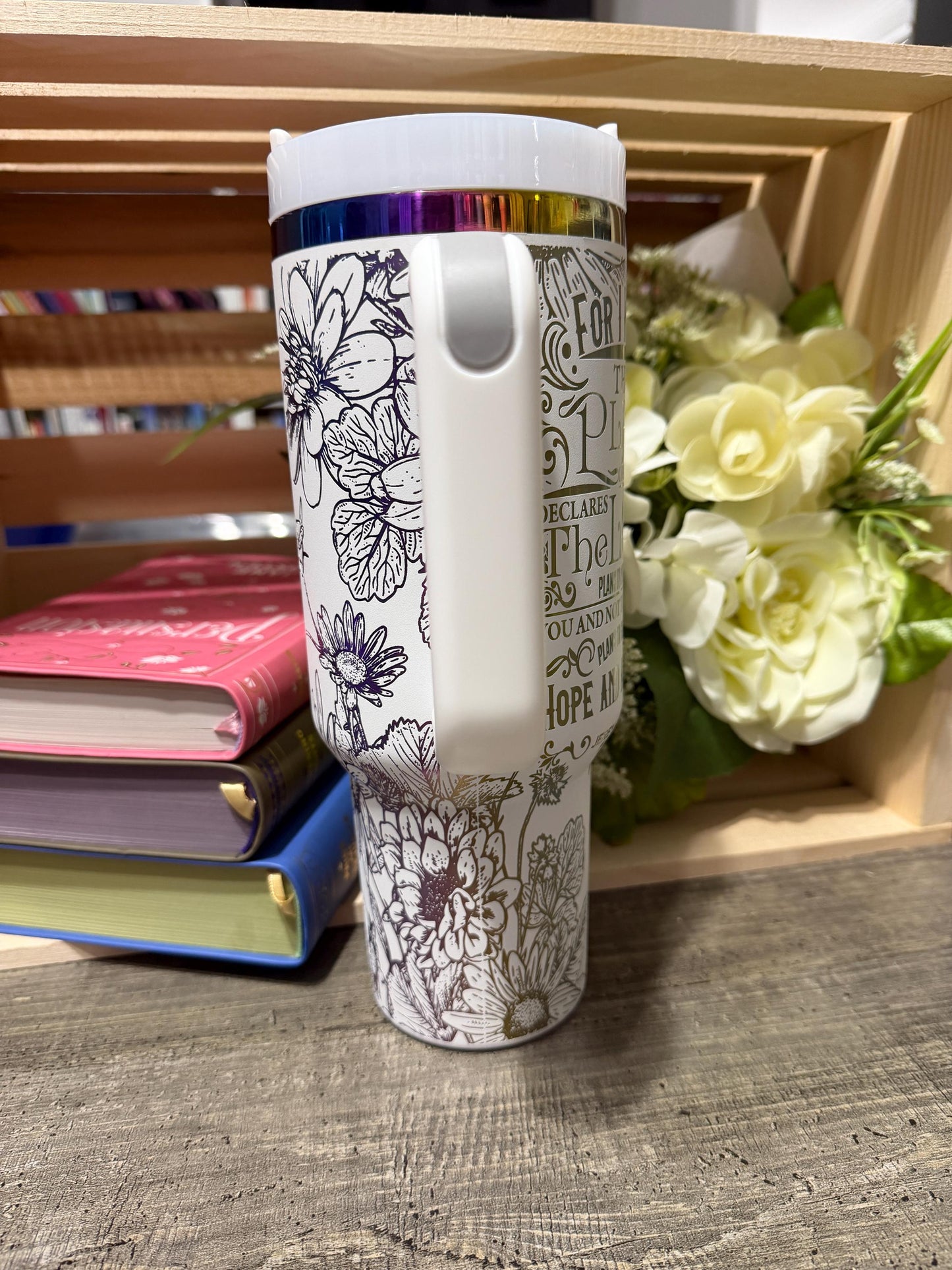 Jeremiah 29:11 40oz Tumbler with Handle | Christian Floral Stanley Style Cup | Faith Scripture Travel Mug | Bible Verse Gift for Women