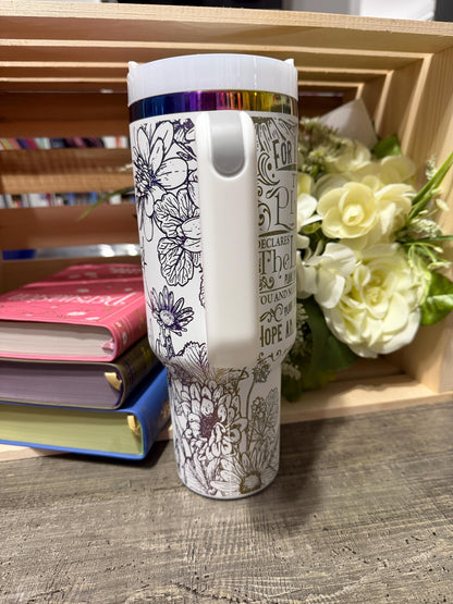 Jeremiah 29:11 40oz Tumbler with Handle | Christian Floral Stanley Style Cup | Faith Scripture Travel Mug | Bible Verse Gift for Women