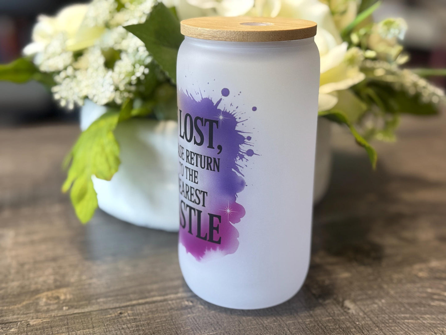 If Lost Return to Castle | 16oz Frosted Glass Tumbler with Bamboo Lid & Straw | Fairytale Princess Cup