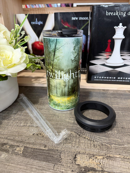 Twilight Aesthetic 4 in 1 Can Cooler | Edward Bella Jacob Inspired | Moody Forest Bookish Tumbler | Forks Vibes Cup | Vampire Reader Gift