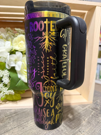 Stanley Style Christian Rainbow Engraved 40oz Tumbler | Faith Scripture Stainless Steel Cup | Proverbs 31 Gift | Inspirational Mug
