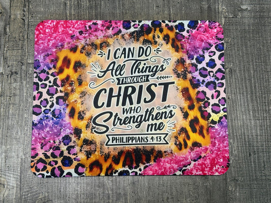 Philippians 4:13 Mouse Pad – Leopard Print Scripture Design with Vibrant Colors