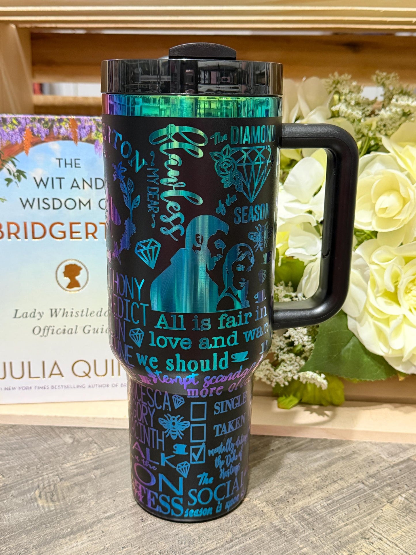 Bridgerton Inspired 40oz Engraved Tumbler | Rainbow Engraved Stanley Inspired Cup | Regency Romance Gift | Tea Lover Stainless Steel Mug