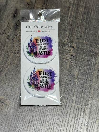 Return to the Nearest Castle Car Coasters – Fairytale Quote & Castle Art Set